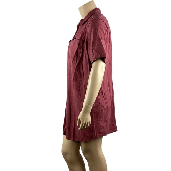 Ellos Red Linen Blend Short Sleeve Button Front Shirt Dress Size 22 Plus - Picture 4 of 7